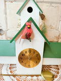 WOOD CARDINALS BIRDHOUSE CLOCK