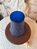 VINTAGE LARGE COBALT BLUE GLASS WITH GOLD DETAIL VASE EXTREMELY RARE