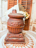 VINTAGE POT BELLY STOVE LARGE CERAMIC CANISTER COOKIE JAR