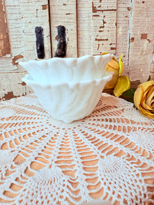 RARE VINTAGE CABBAGE LEAF MILK GLASS CUSTARD CUPS SET OF 2 - 2 AVAILABLE