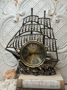 ORNATE SHIP CLOCK DECOR VINTAGE