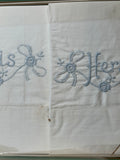 HIS AND HERS BLUE BOW EMBROIDERED PILLOWCASES IN ORIGINAL VINTAGE PACKAGING