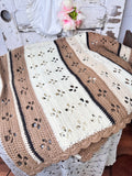 LARGE ANTIQUE EARTH TONE HAND CROCHETED AFGHAN 53x58