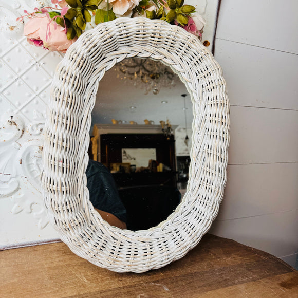 LARGE OVAL WHITE WICKER AUTHENTIC MIRROR