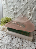 FROSTED PINK GLASS ORNATE VINTAGE BANANA PLATE