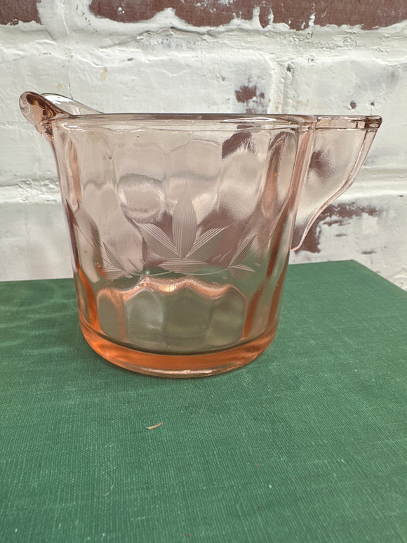 PINK DEPRESSION GLASS ETCHED FLORAL CREAMER