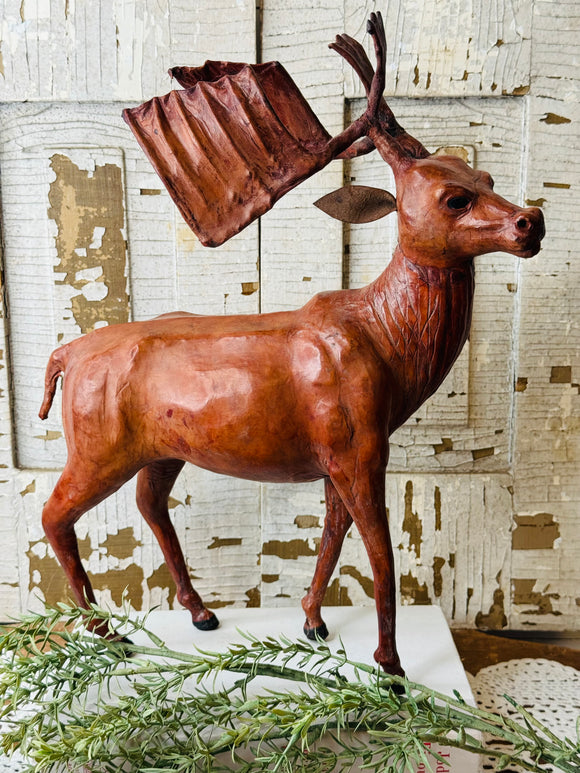 XL ANTIQUE LEATHER WRAPPED DEER