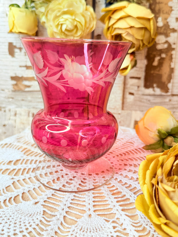 VINTAGE BOHEMIAN CRANBERRY GLASS VASE