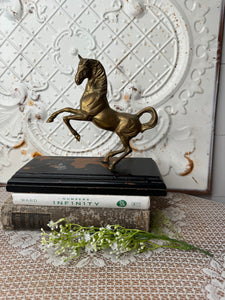 VINTAGE BRASS HORSE ON PEDESTAL