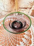 VINTAGE GREEN DETAILED ONYX GLASS RARE BOWL HAND BLOWN PONTIL MARK