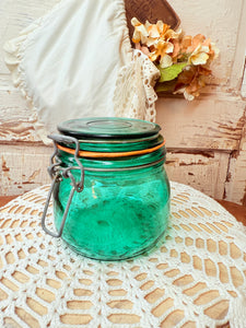 GREEN VINTAGE GLASS CANISTER