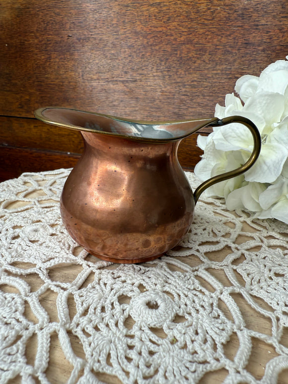 ANTIQUE HAMMERED COPPER AND BRASS CREAMER