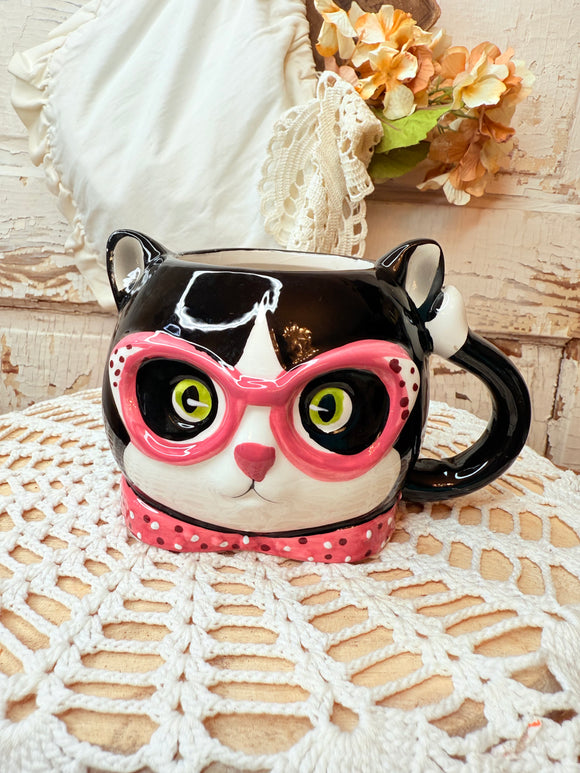 1950S CAT IN GLASSES MUG