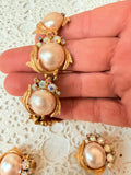 VINTAGE ART (ARTHUR PEPPER) PEARL AND RHINESTONE BRACELET AND EARRING SET