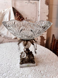 VINTAGE XL HOLLYWOOD REGENCY BRASS PEDESTAL BOWL WITH MARBLE BASE