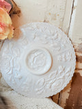 VINTAGE MILK GLASS WITH EMBOSSED ROSES CAKE PLATE