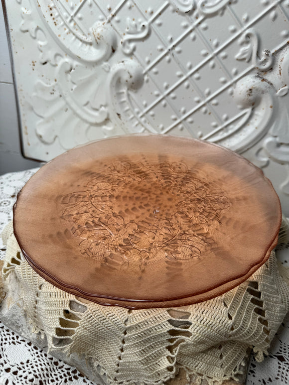 ARCOROC FRANCE PINK GLASS VINTAGE SET OF DINNER PLATES - 3 SETS AVAILABLE