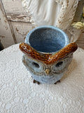 BLUE GLAZED CERAMIC LARGE OWL PLANTER