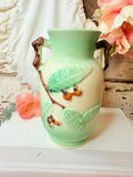 VINTAGE POTTERY FLORAL VASE - GREEN