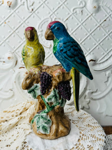 HANDPAINTED ORNATE VINTAGE PARROTS STATUETTE