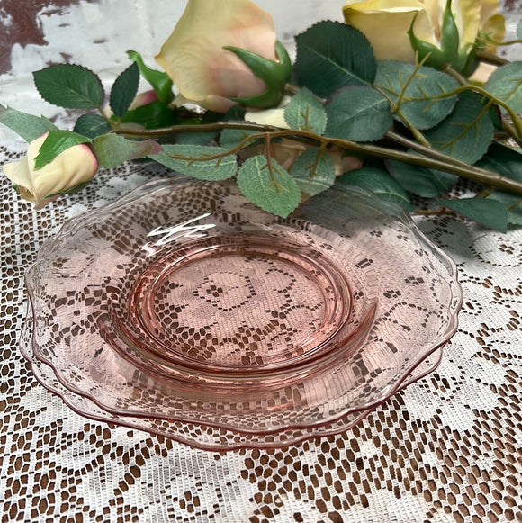 SET OF 2 VINTAGE CAMBRIDGE PINK DEPRESSION GLASS SALAD PLATES