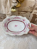 VINTAGE ORNATE PINK DETAILED OVAL DISH WITH HANDLES