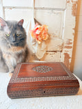 VINTAGE CARVED TEAK JEWELRY STORAGE BOX