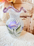 VINTAGE RARE FENTON HAND PAINTED PURPLE CREST VASE
