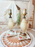 VINTAGE PINK MILK GLASS HANDPAINTED AMAZING HOBNAIL LAMP - 2 AVAILABLE