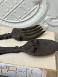 PAIR OF FORK AND SPOON WROUGHT IRON VINTAGE CUTLERY LARGE DECOR