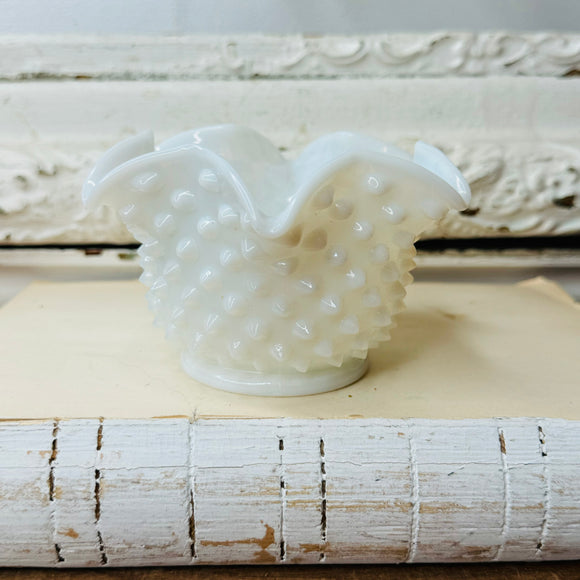 MILK GLASS HOBNAIL ORNATE DISH VINGAGE