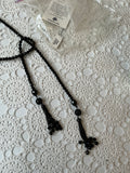 VINTAGE WINTERTHUR JET BLACK BEAD VICTORIAN STYLE NECKLACE