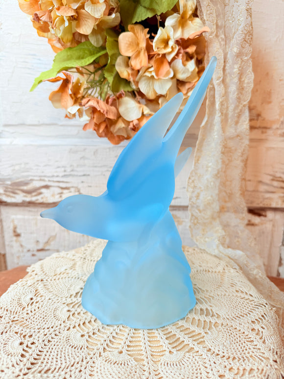 BLUE SATIN GLASS BIRD FIGURINE