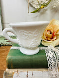 SET OF 2 MILK GLASS GRAPE MOTIF TEACUPS