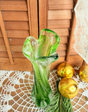 VINTAGE GREEN BLOWN GLASS FLUTED VASE