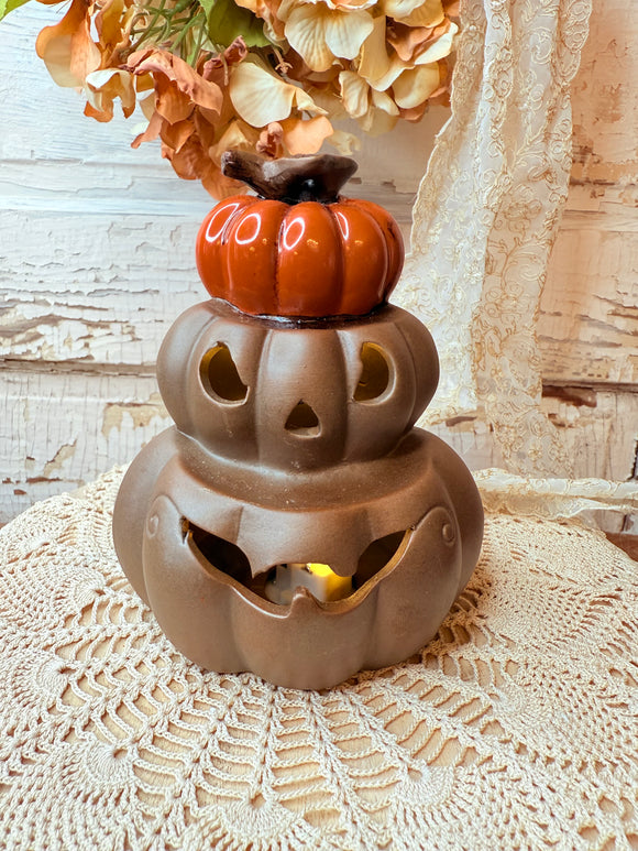 VINTAGE LIGHT UP STACKED PUMPKINS FIGURINE