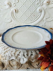 ORNATE VINTAGE BLUE TRIM PLATTER PLATE