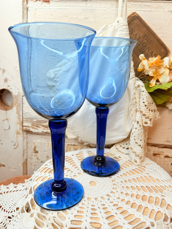 SET OF 2 TALL COBALT BLUE GOBLETS - 3 SETS AVAILABLE