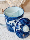 VINTAGE ASIAN BLUE DRAGON TEACUP WITH STRAINER