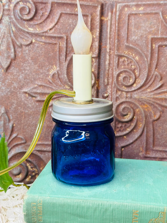 COBALT BLUE MASON JAR VINTAGE LIGHT