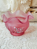 VINTAGE FENTON HAND PAINTED PINK SATIN GLASS VASE