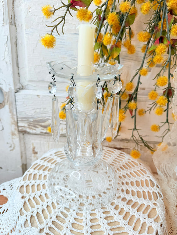 HANGING CRYSTALS VINTAGE ORNATE CANDLESTICK HOLDER
