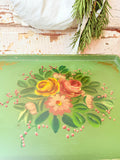EXTRA RARE WOOD HAND PAINTED VINTAGE TRAY - GREEN