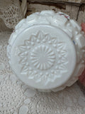 VINTAGE FLORAL MILK GLASS RARE SAWTOOTH ORNATE VASE