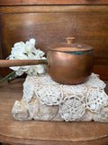 PERFECTLY PATINAD ANTIQUE COPPER POT WITH WOOD HANDLE