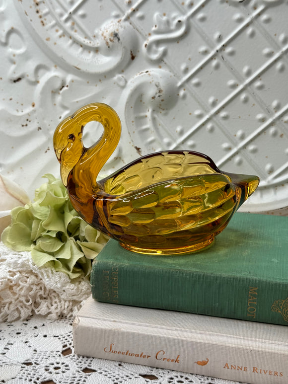 VINTAGE AMBER GLASS SWAN VASE - 2 AVAILABLE