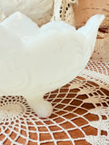 VINTAGE MILK GLASS ORNATE SAWTOOTH DISH BOWL