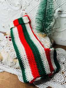 Handmade vintage Christmas, stocking, red, green and white