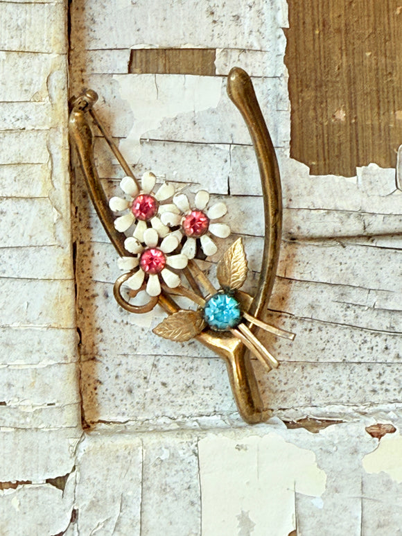 VINTAGE FLORAL WISHBONE BROOCH