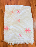 VINTAGE CHENILLE FLORAL BLANKET WITH TASSELS